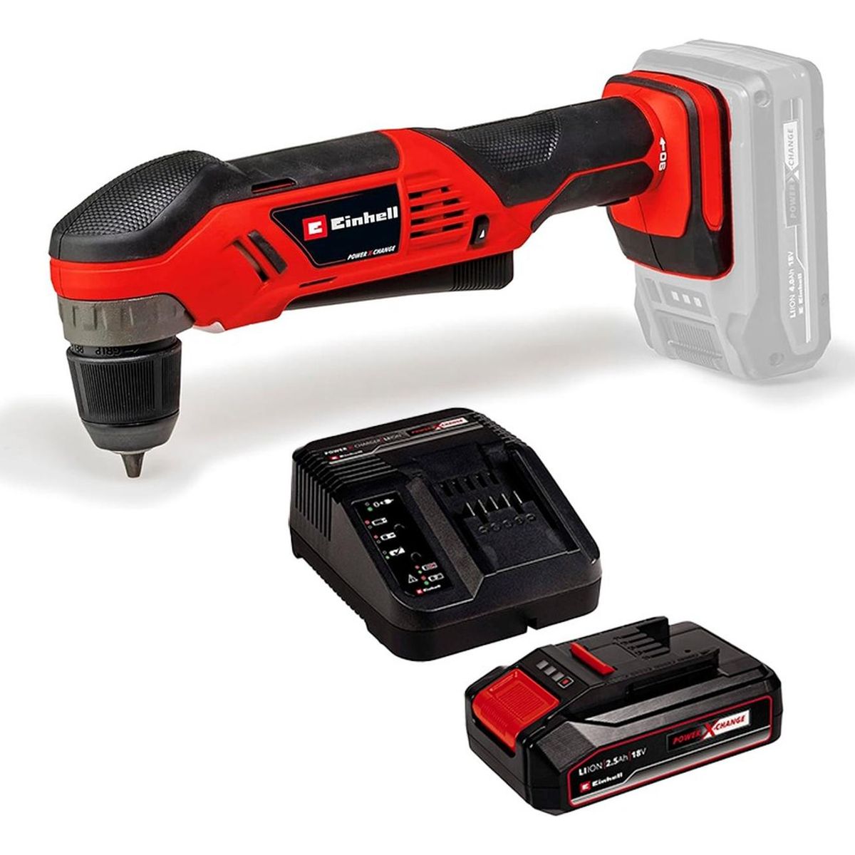 EINHELL - Kit Taladro Angular Einhell Te-ad 18 + Carg Y Bat 25 Ah