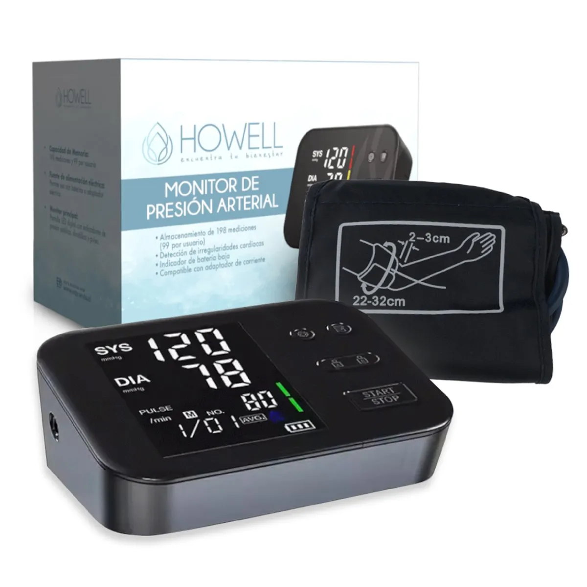 HOWELL - Tensiómetro V2 Toma Presión Digital Pro Howell Usb Bateria