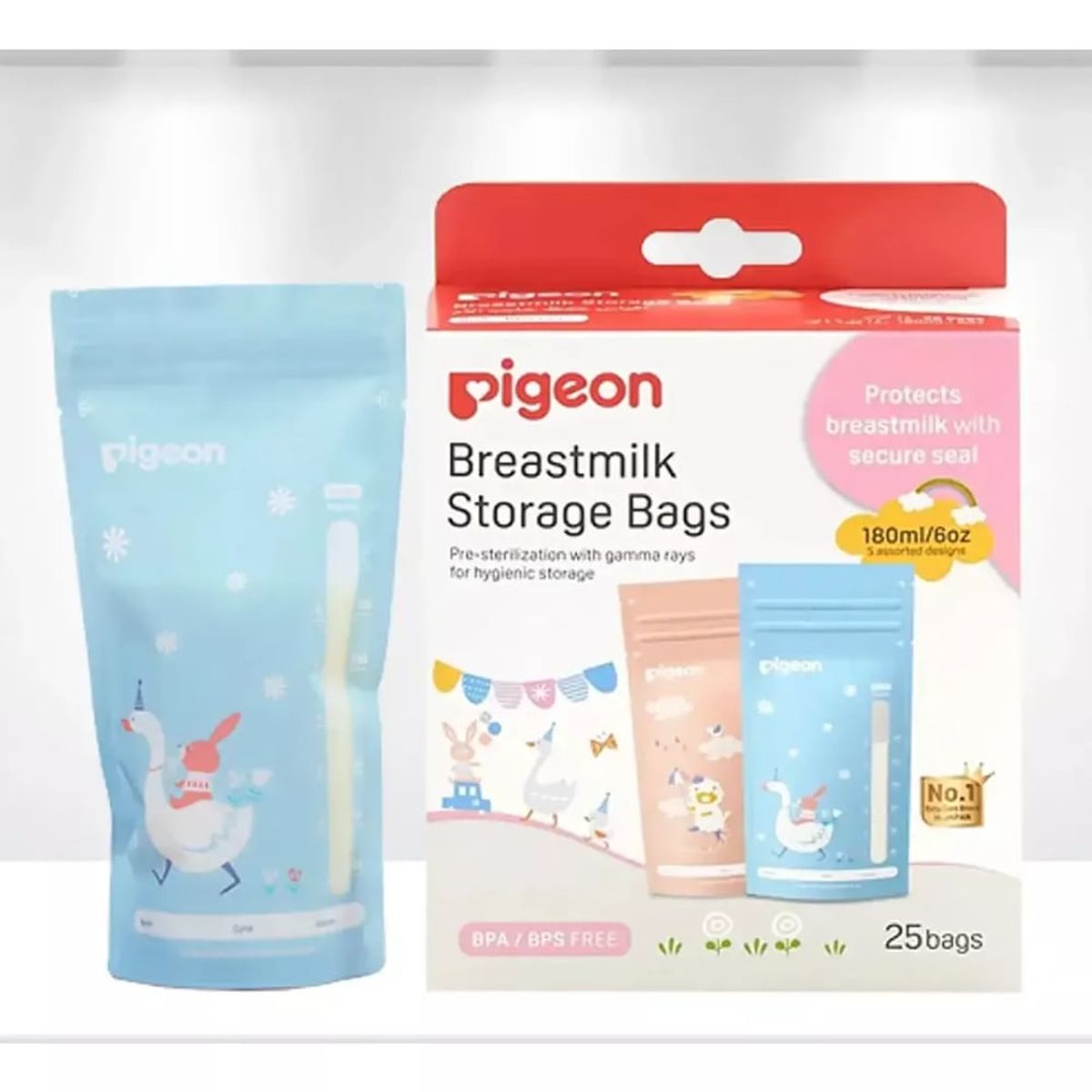 PIGEON - Bolsas Para Leche Materna 180 ml 25 PCS Animalitos