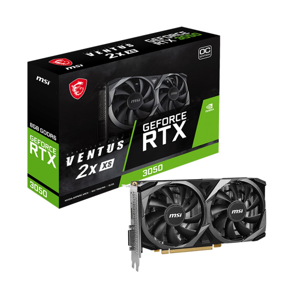 MSI - Tarjeta de Video MSI RTX 3050 Ventus 2X XS 8G OC GDDR6 128b