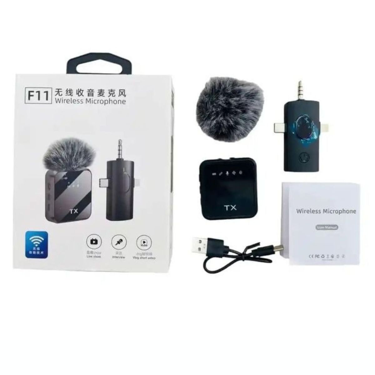 GENERICO - Micrófono inalámbrico F11 3x1 para iPhone Android  Auxiliar3.5