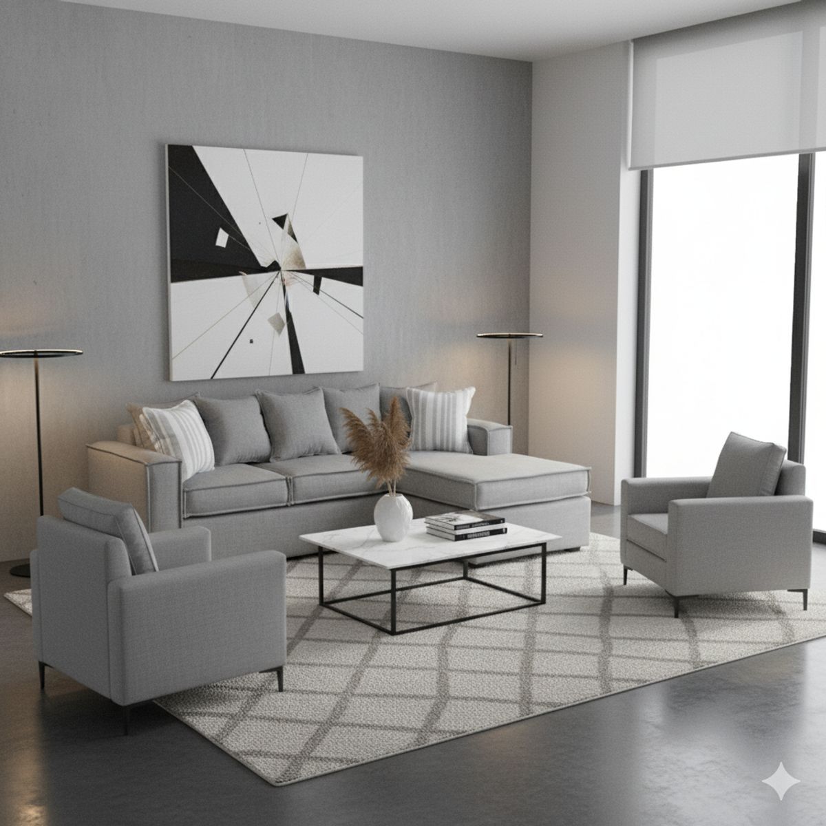 SITIAL HOME - Living 311 Lehmann Gris claro Seccional + 2 poltronas resortes