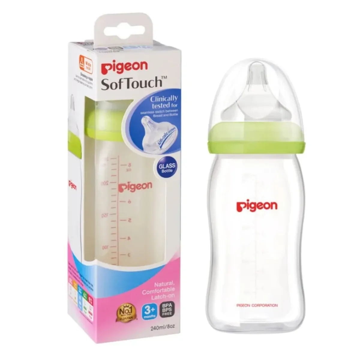 PIGEON - Mamadera Anticólicos Softouch Vidrio 240 ml