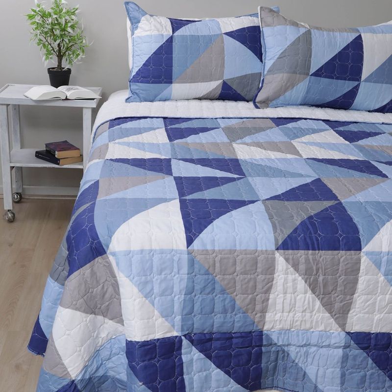 DORAL - Quilt sherpa estampado 2 plazas celeste