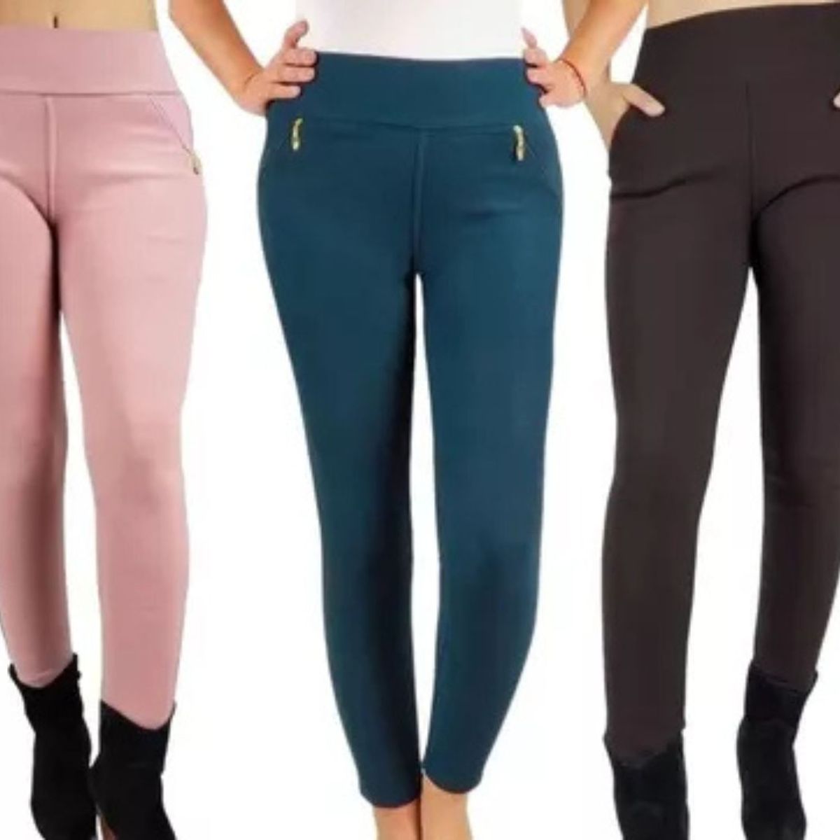 LOOK SHOP - Pack 3 Pantalón Calza Forro Piel. Bolsillo Cierre. Diseño