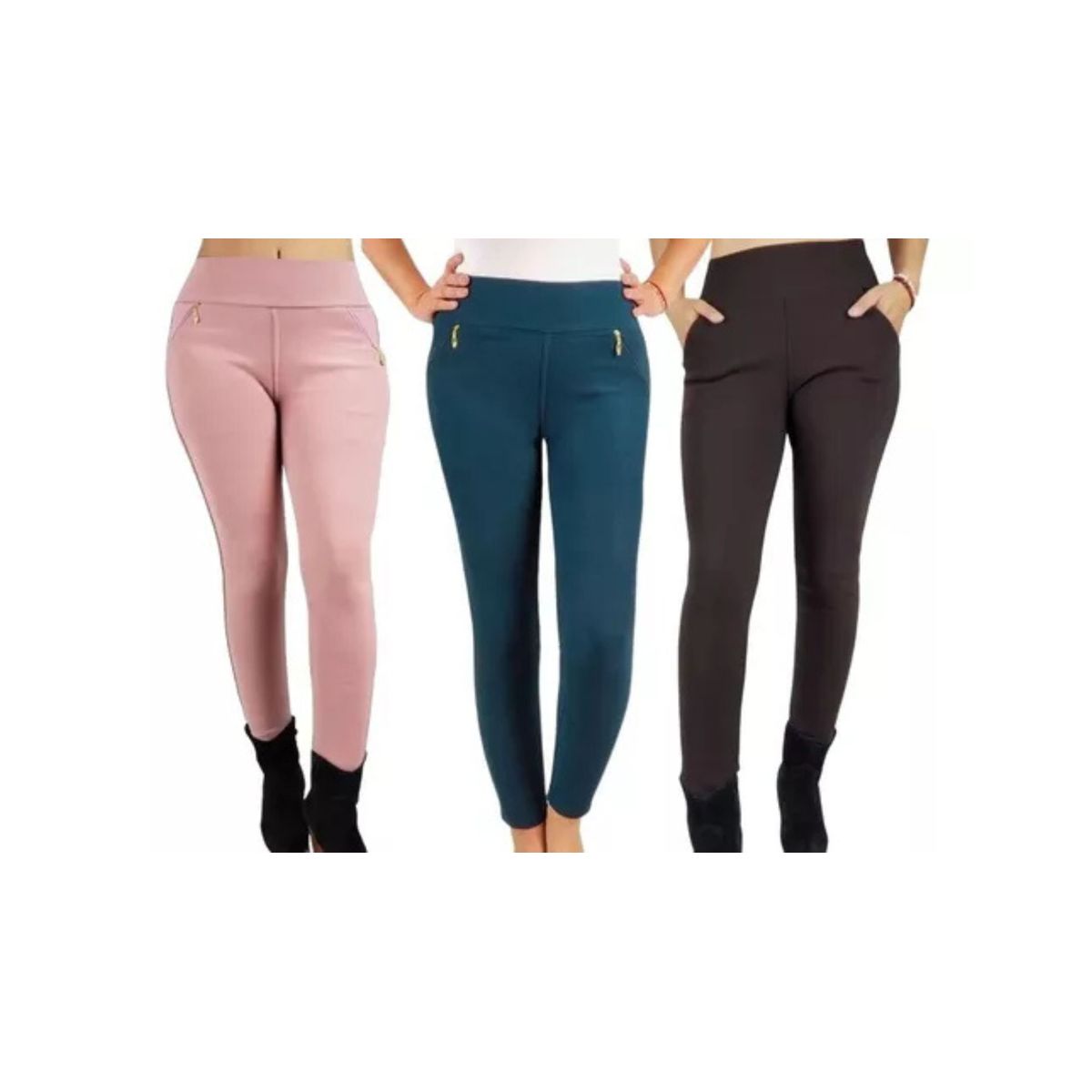 LOOK SHOP - Pack 3 Pantalón Calza Forro Piel. Bolsillo Cierre. Diseño