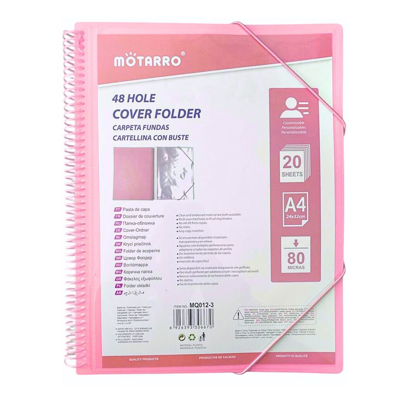 MOTARRO - Carpeta Archivadora Anillada A4 Con 20 Fundas Transparentes