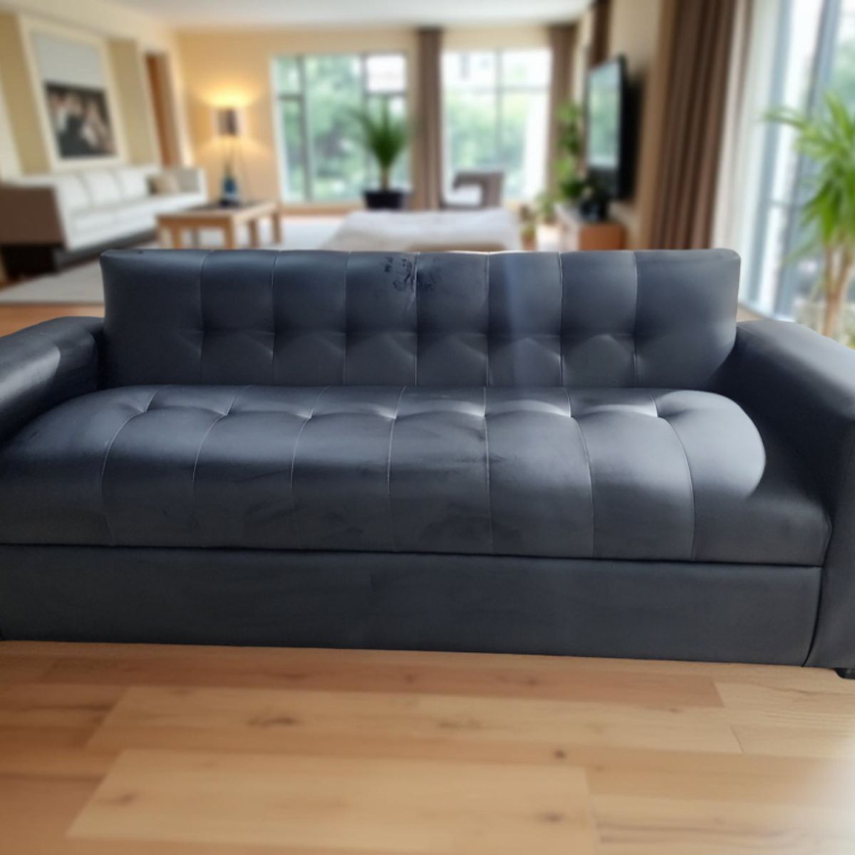 MUEBLES NEW - SOFA TRES CUERPOS NEGRO ECOCUERO