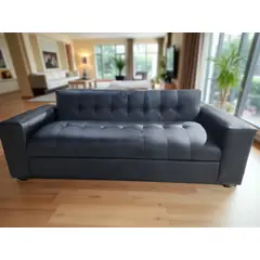 MUEBLES NEW - SOFA TRES CUERPOS NEGRO ECOCUERO