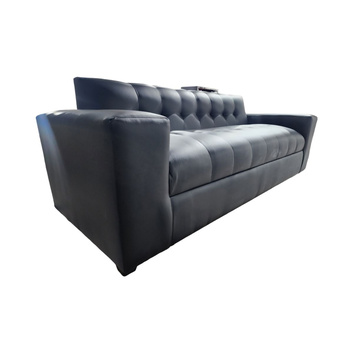 MUEBLES NEW - SOFA TRES CUERPOS NEGRO ECOCUERO