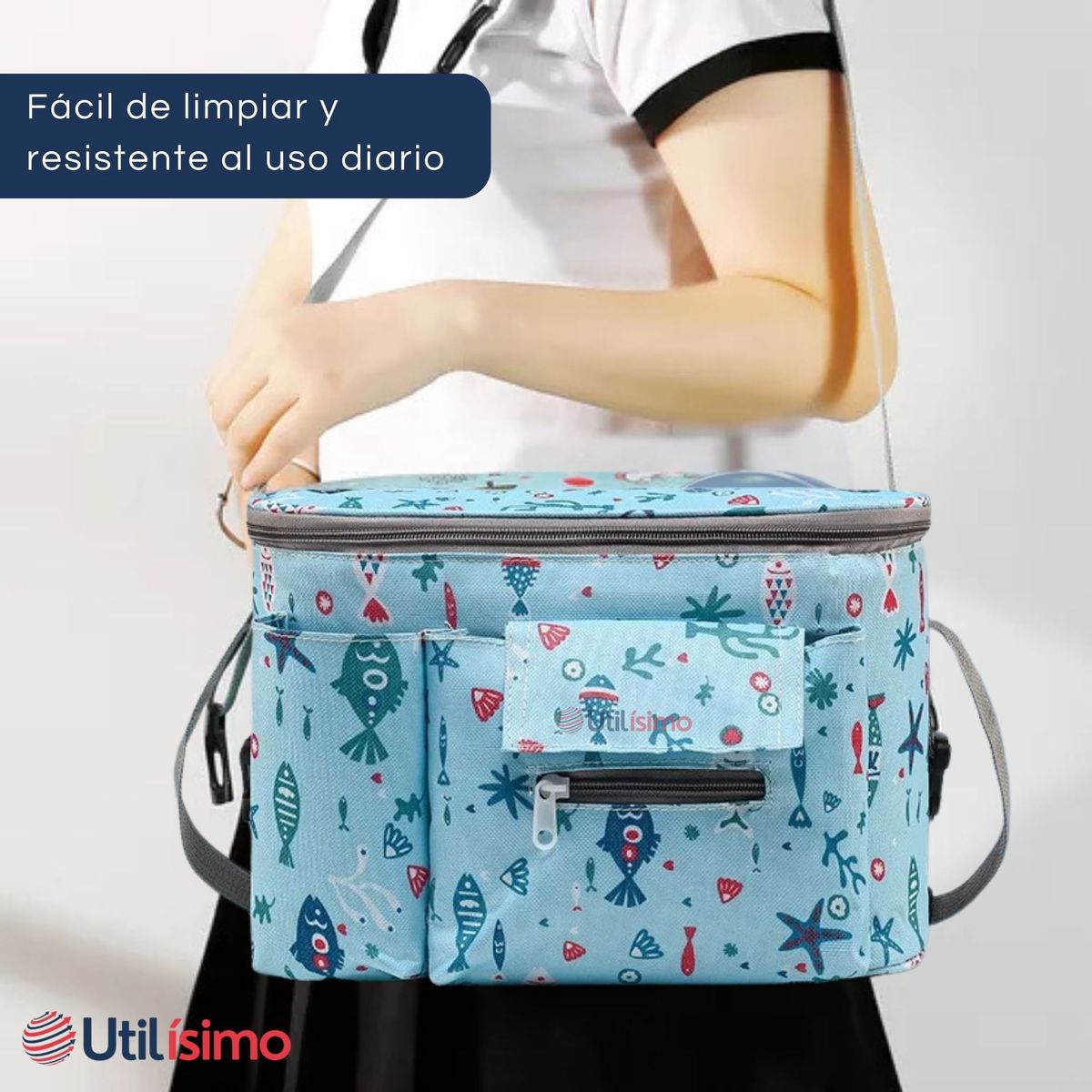 UTILISIMO - Bolso Maternal Mochila Para Coche Pañalera Bebé Mamá Azul