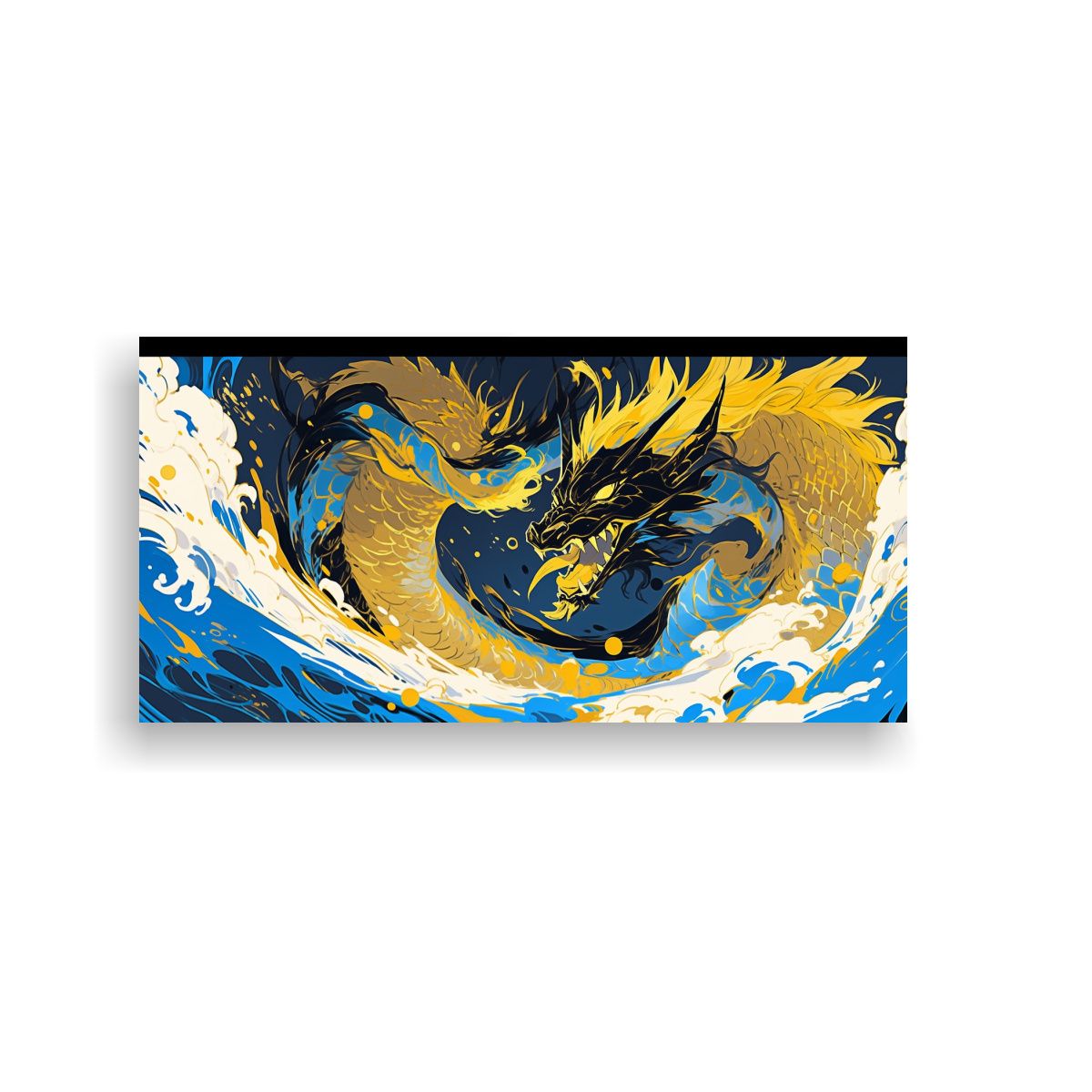 GENERICO - Cuadro De Dragón En Oro Y Azul, Neonoir 100x50 Cm