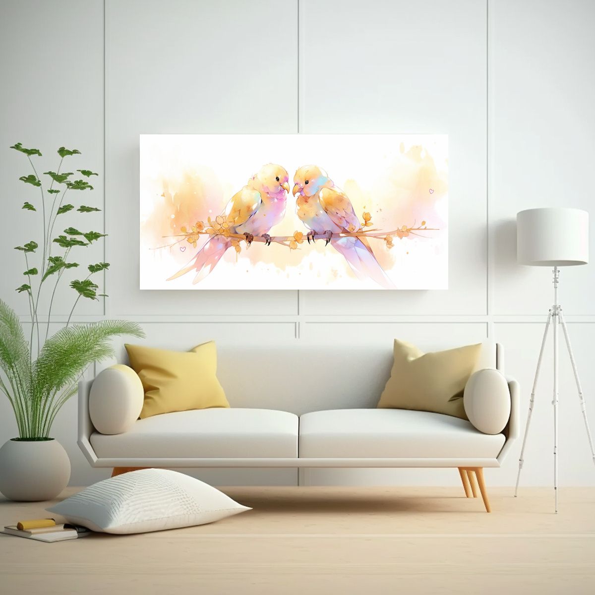 GENERICO - Cuadro En Lienzo Arte Gráfico Lovebirds En 80x40 Cm