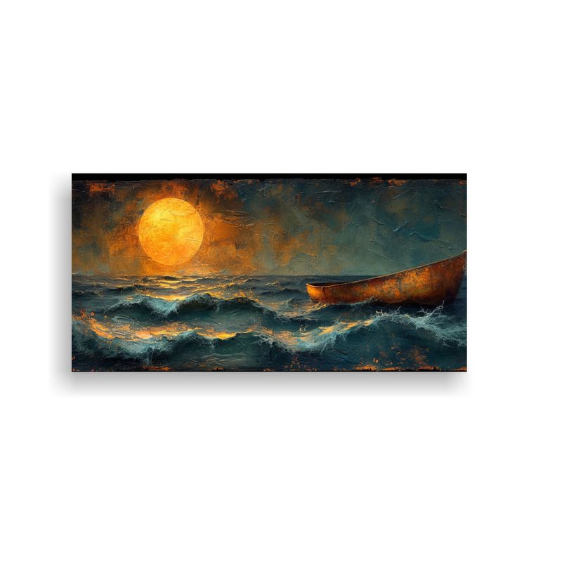 GENERICO - Barco Dorado En Olas: Diseño Photoshop En Estilo 100x50 Cm