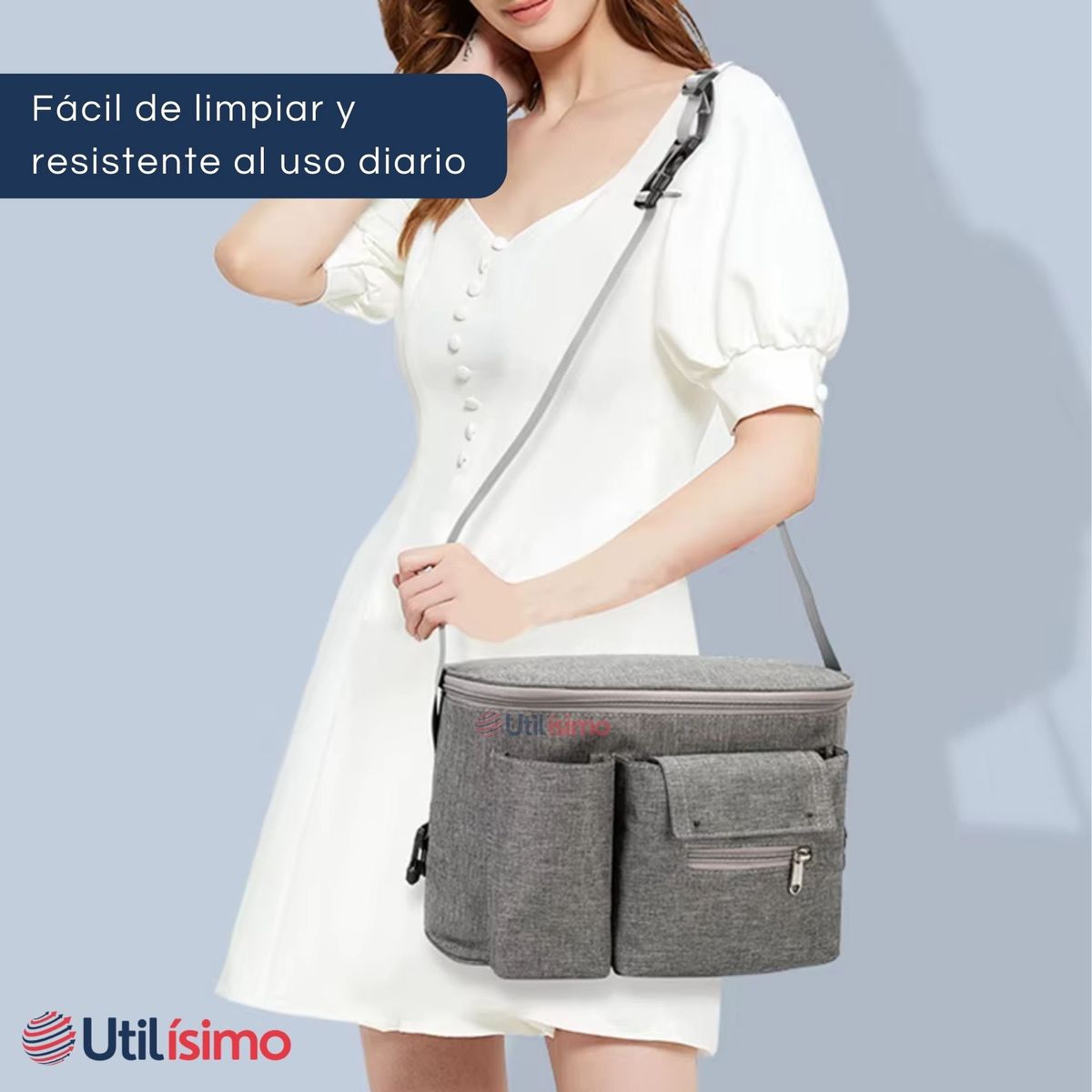 UTILISIMO - Bolso Maternal Mochila Para Coche Pañalera Bebé Mamá Gris