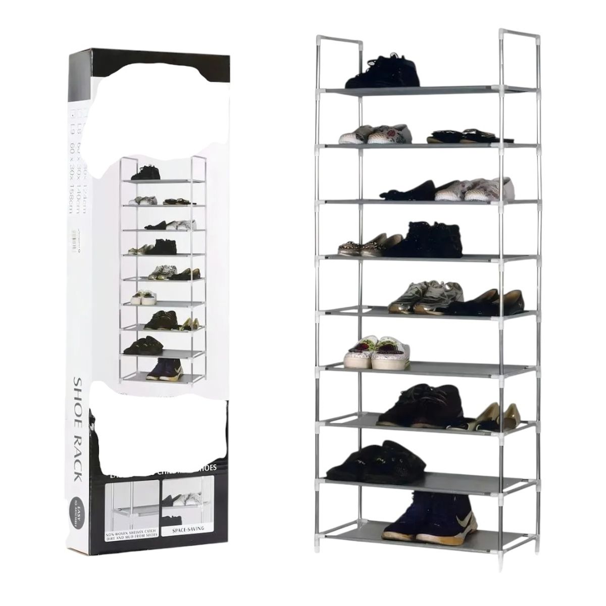 GENERICO - Zapatero Estante 27 Pares 9 Niveles Metálica Y Plástico Color Plateado