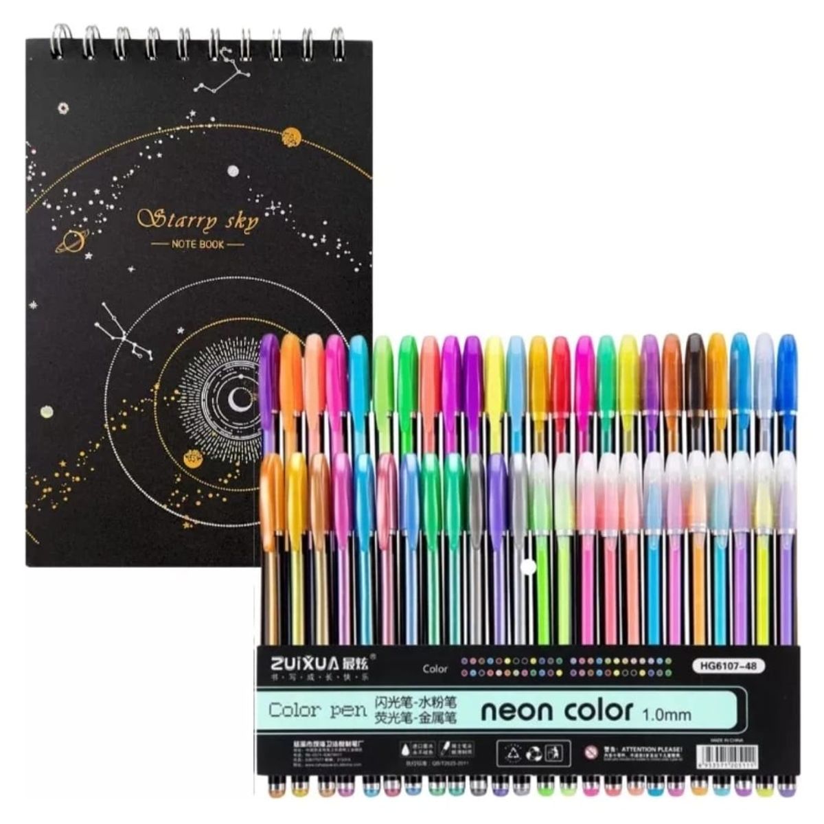 GENERICO - Libreta hojas Negras anillada + Set Lapices Gel 60 colores