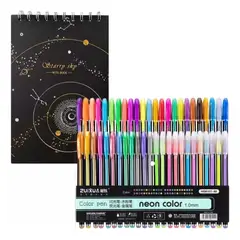 GENERICO - Libreta hojas Negras anillada + Set Lapices Gel 60 colores