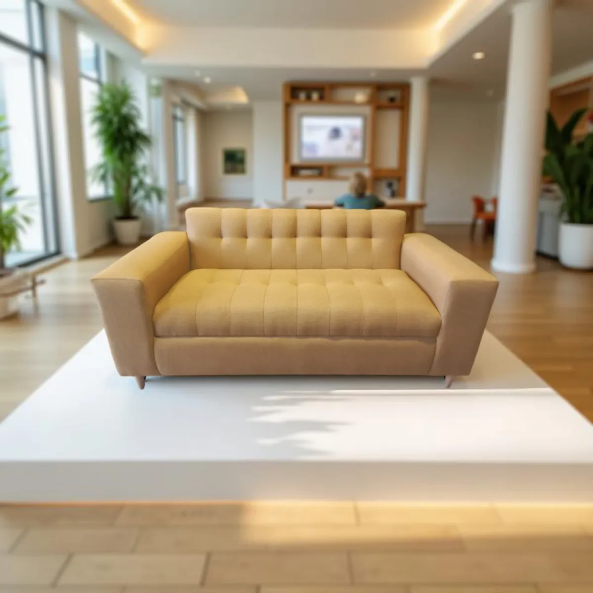 MUEBLES NEW - SOFA TRES CUERPOS MOSTAZA LINO