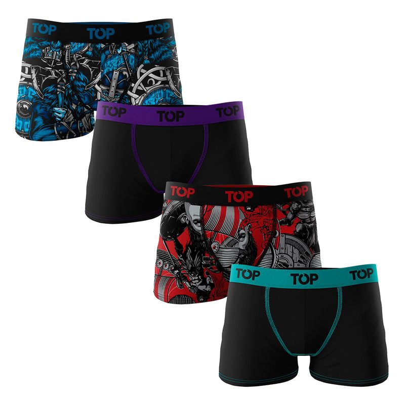 TOP - Bóxer Medio Niño Algodón Pack 4 Guerreros - Vikingos C1 Top