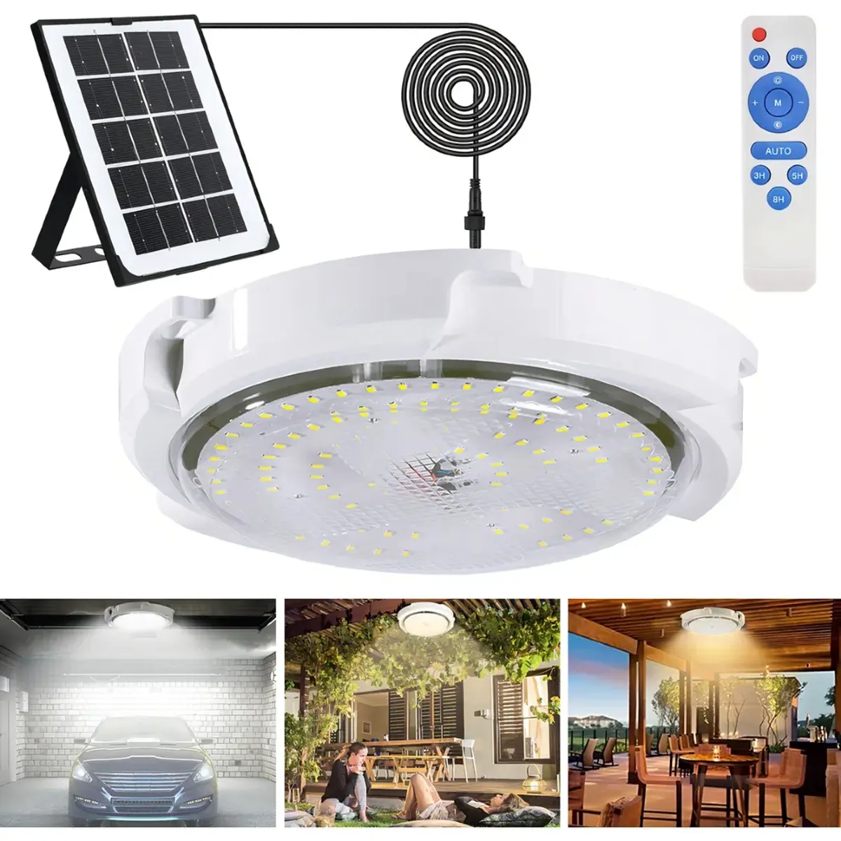 IRM - Lampara Plafon Led Techo Solar 100w Blanco Frio Control Remoto Exterior Interior Sensor FIGOIMPORT