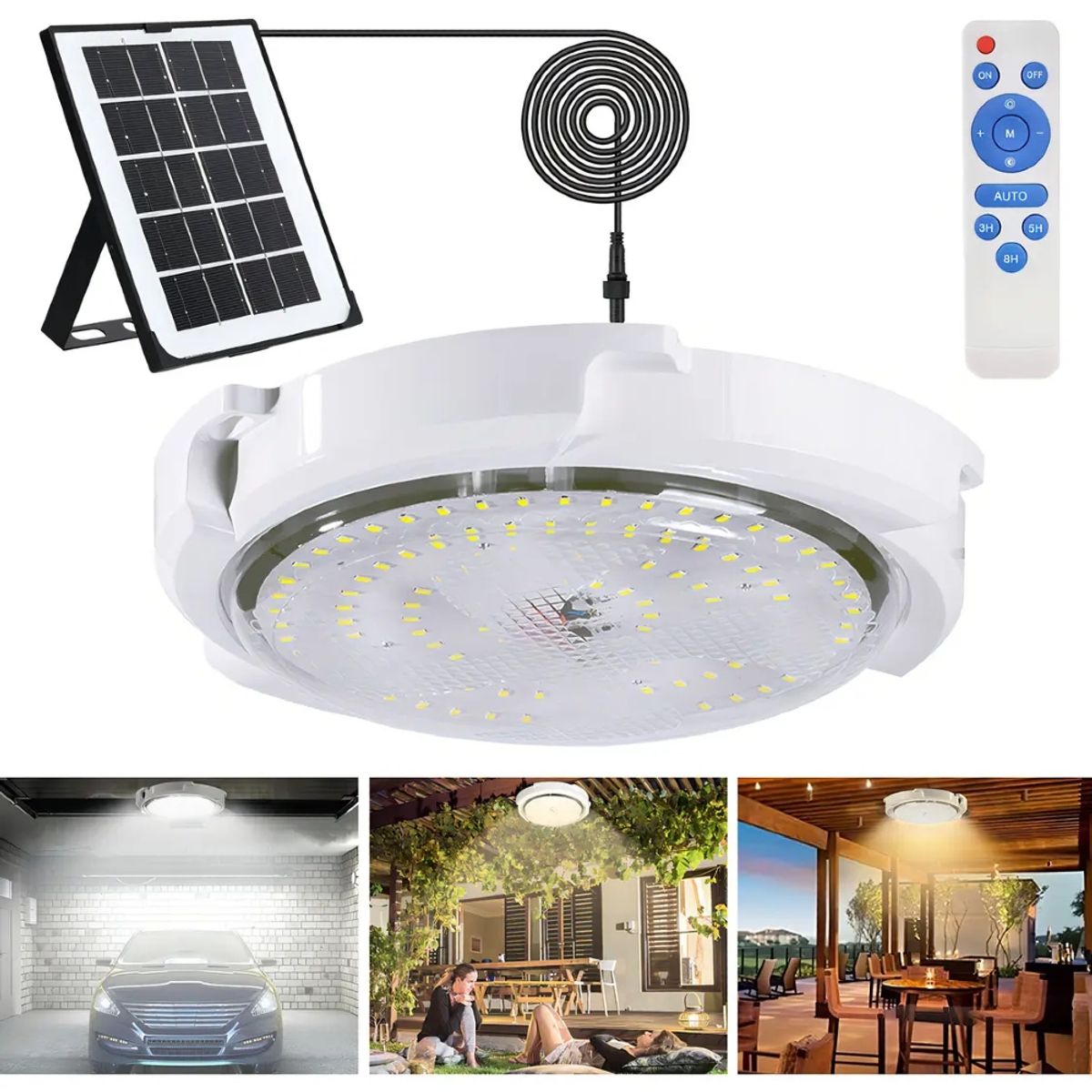 IRM - Lampara Plafon Led Techo Solar 100w Blanco Frio Control Remoto Exterior Interior Sensor FIGOIMPORT