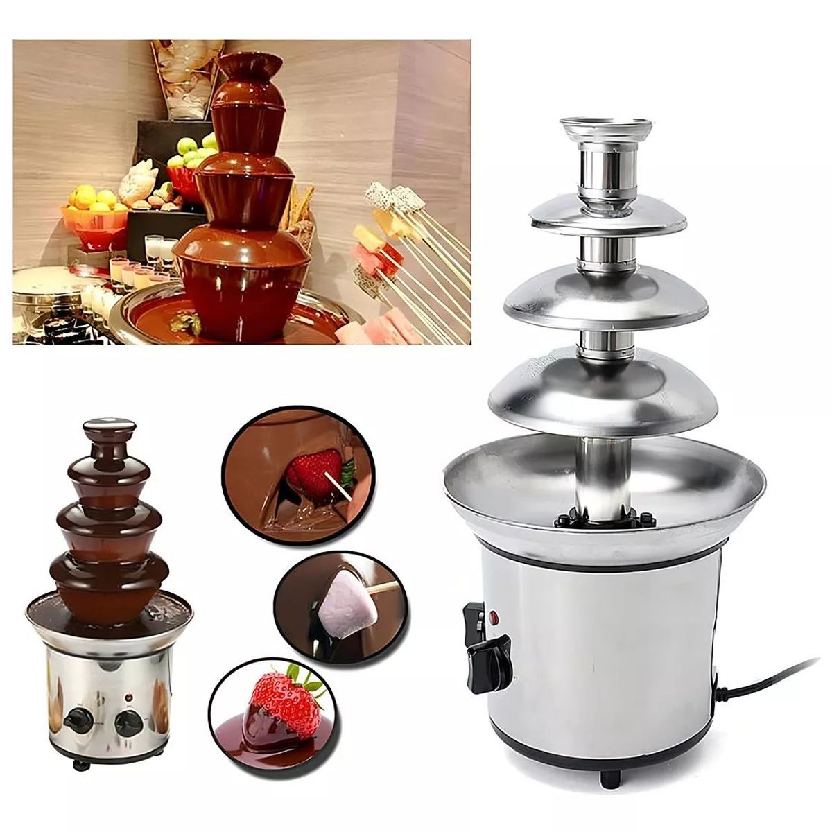 SHOP EHOME BAG - CASCADA FUENTE DE CHOCOLATE FONDUE ACERO INOXIDABLE 4 NIVELES