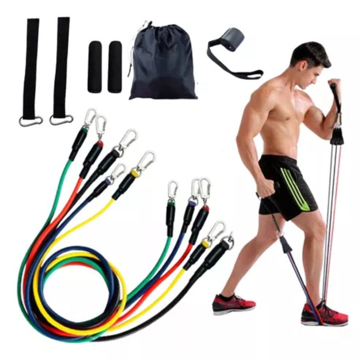 GENERICO - Set de Bandas Elásticas 5 Niveles con Manillas y Accesorios