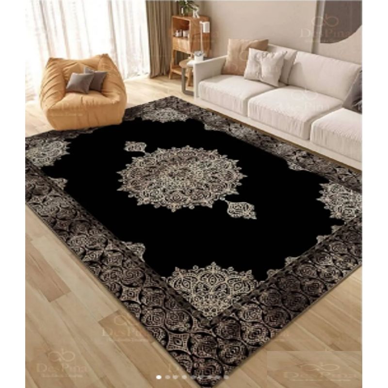 GENERICO - Alfombra Rectangular Antideslizante 180x200 diseño romano negro