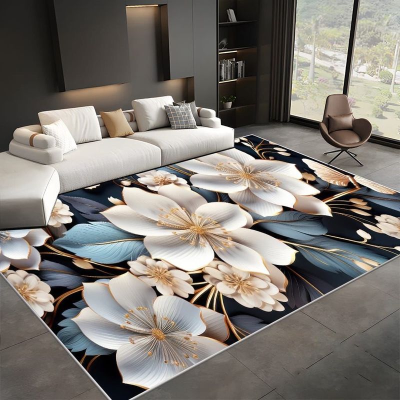 GENERICO - Alfombra Rectangular Antideslizante 180x200 diseño flores blanca