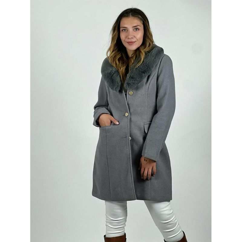ENIGMATICA BOUTIQUE - Abrigo de Paño con Cuello Desmontable - Gris.