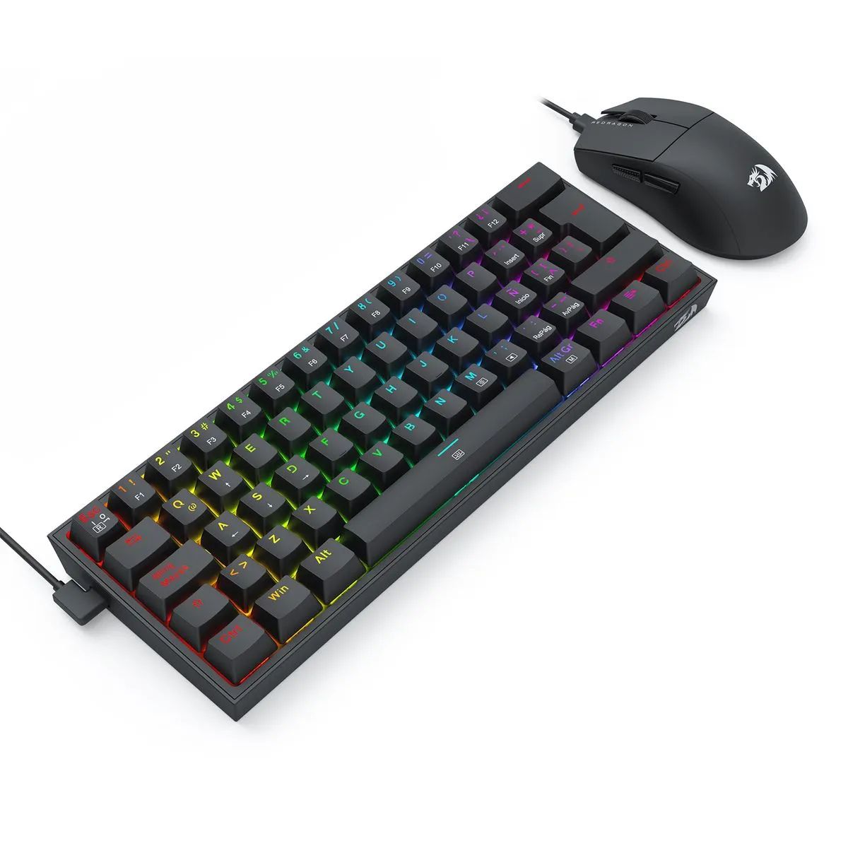 REDRAGON - Kit de Teclado y Mouse Redragon k617RGB SP M724 negro S143