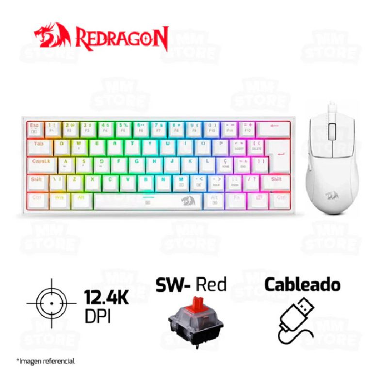 REDRAGON - Kit de Teclado y Mouse Redragon k617RGB SP M724 Blanco S143W