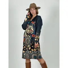 ENIGMATICA BOUTIQUE - Vestido Lanilla Animal Print con Mariposas Negro