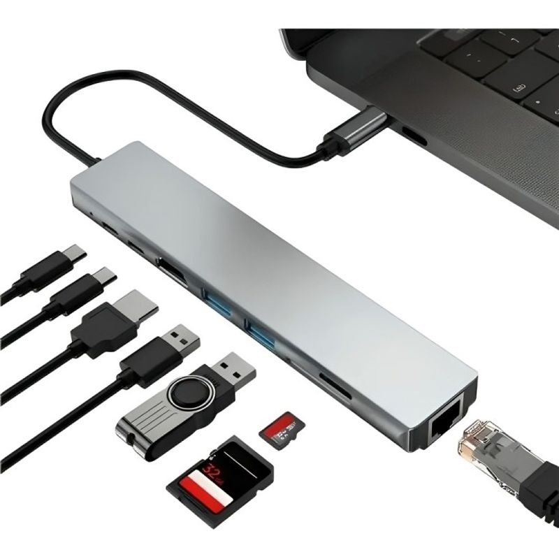 GENERICO - Adaptador Multipuerto Hub tipo C 8 en 1