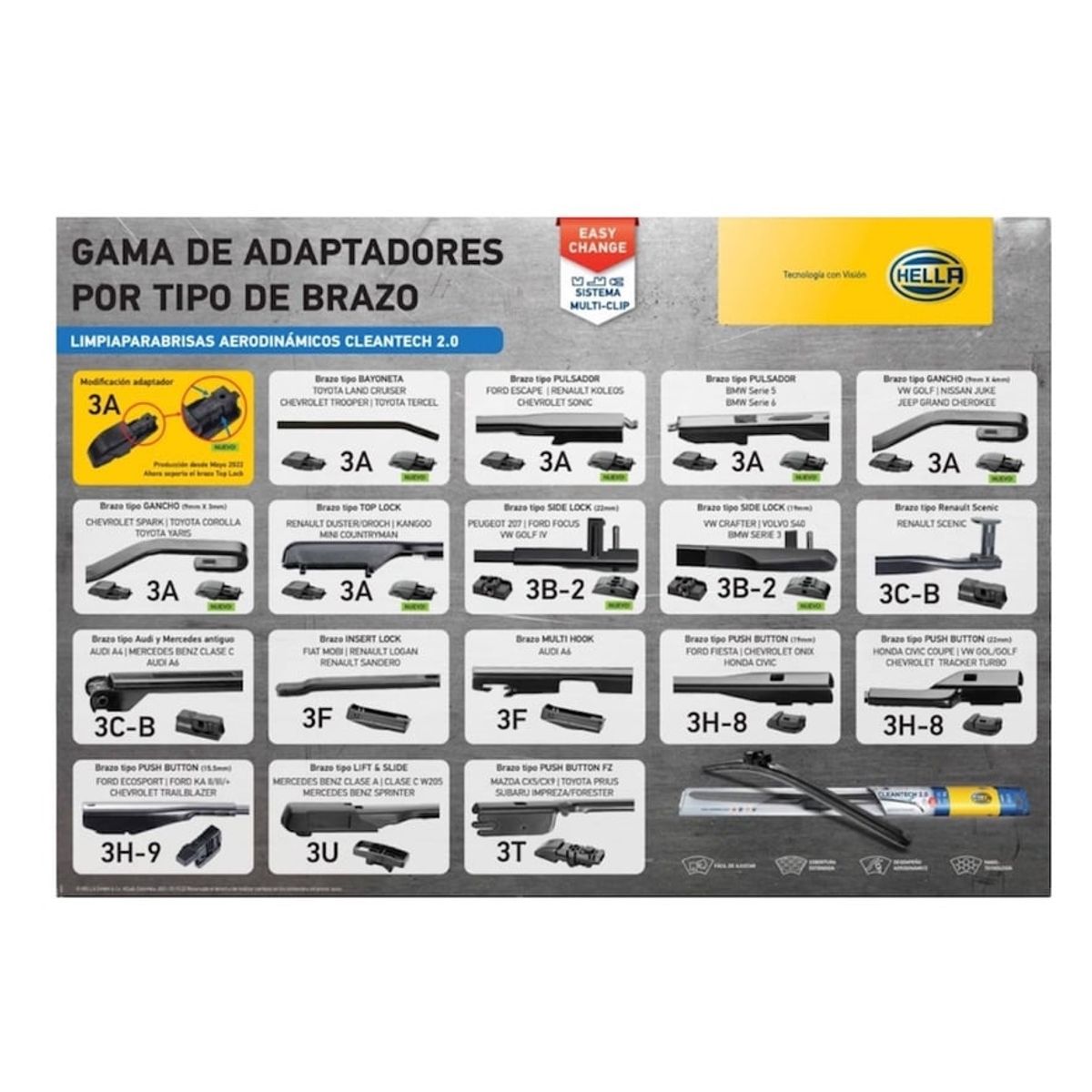 HELLA - Kit Plumillas Limpiaparabrisas 22 Y 16 Renault Dokker