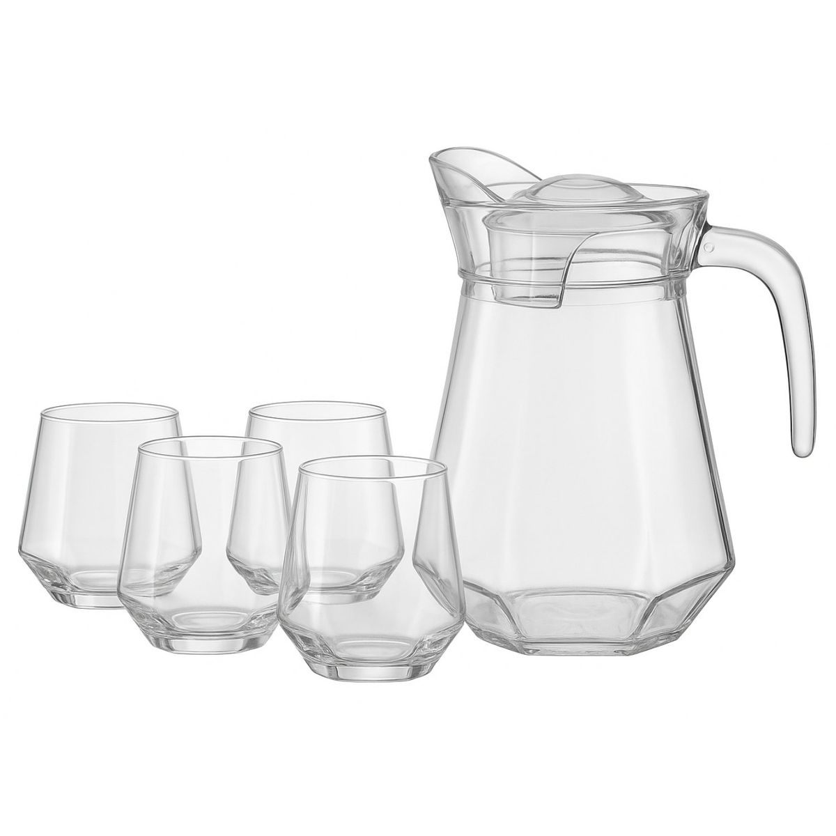 GENERICO - Set Jarra Vidrio Con 4 Vasos 1400mL 330mL Menaje Mesa.