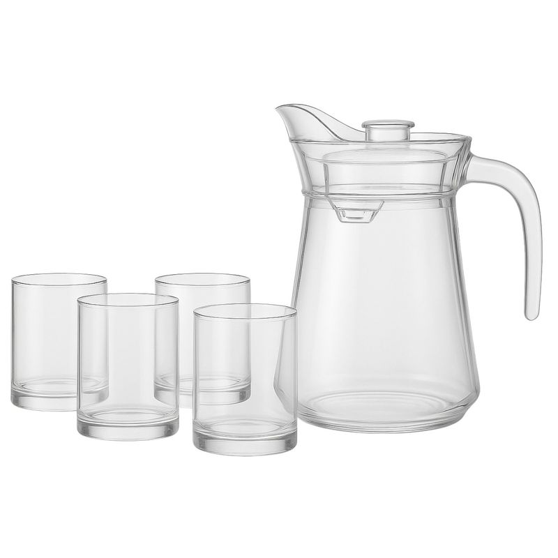 GENERICO - Set Jarra Vidrio Con 4 Vasos 1300mL 330mL Menaje Mesa