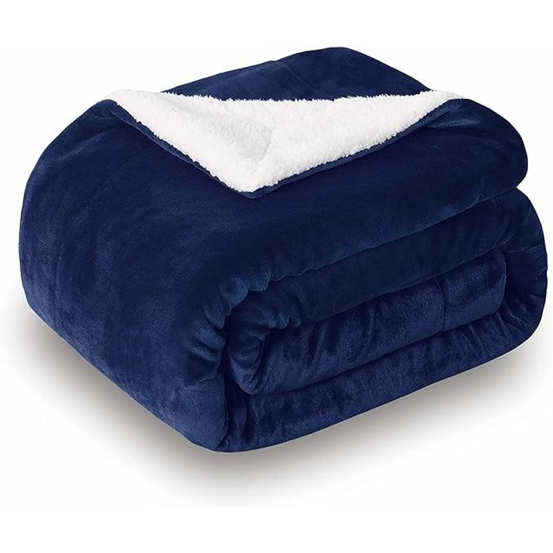 GENERICO - Frazada Polar Plush Térmica Con Chiporro Sherpa 2plz Suave Azul Marino