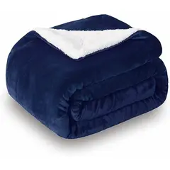 GENERICO - Frazada Polar Plush Térmica Con Chiporro Sherpa 2plz Suave Azul Marino
