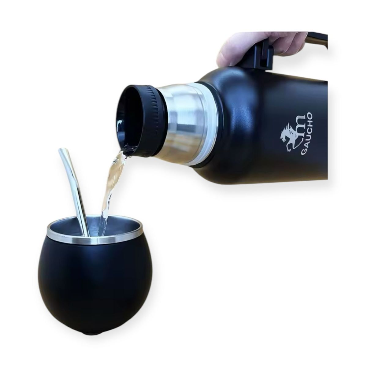 GENERICO - Termo Set Mate Acero Inoxidables 1,3 Litros Tapa Y Bombilla