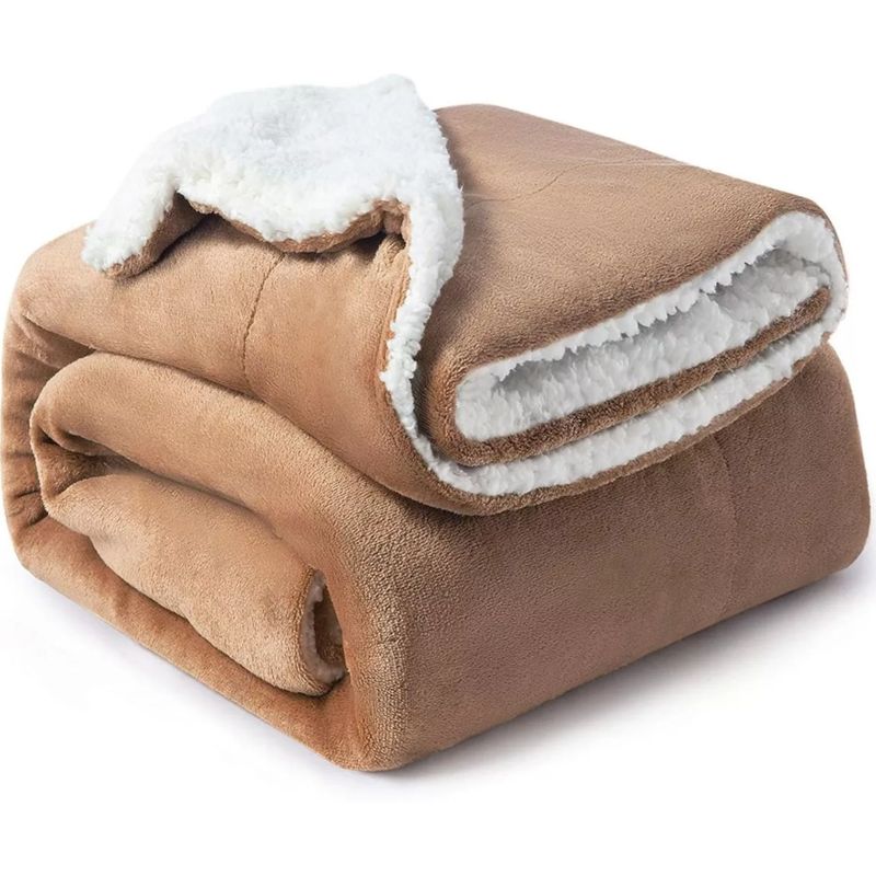 GENERICO - Frazada Polar Plush Térmica Con Chiporro Sherpa 2plz Suave MarrónClaro
