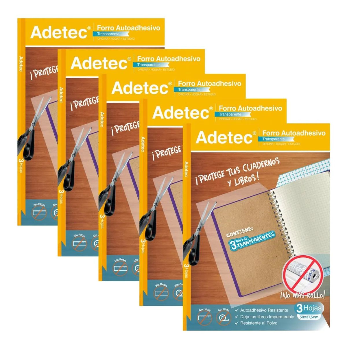 ADETEC - Pack 15 Forros Adhesivo Transparente Para Cuadernos/Libros