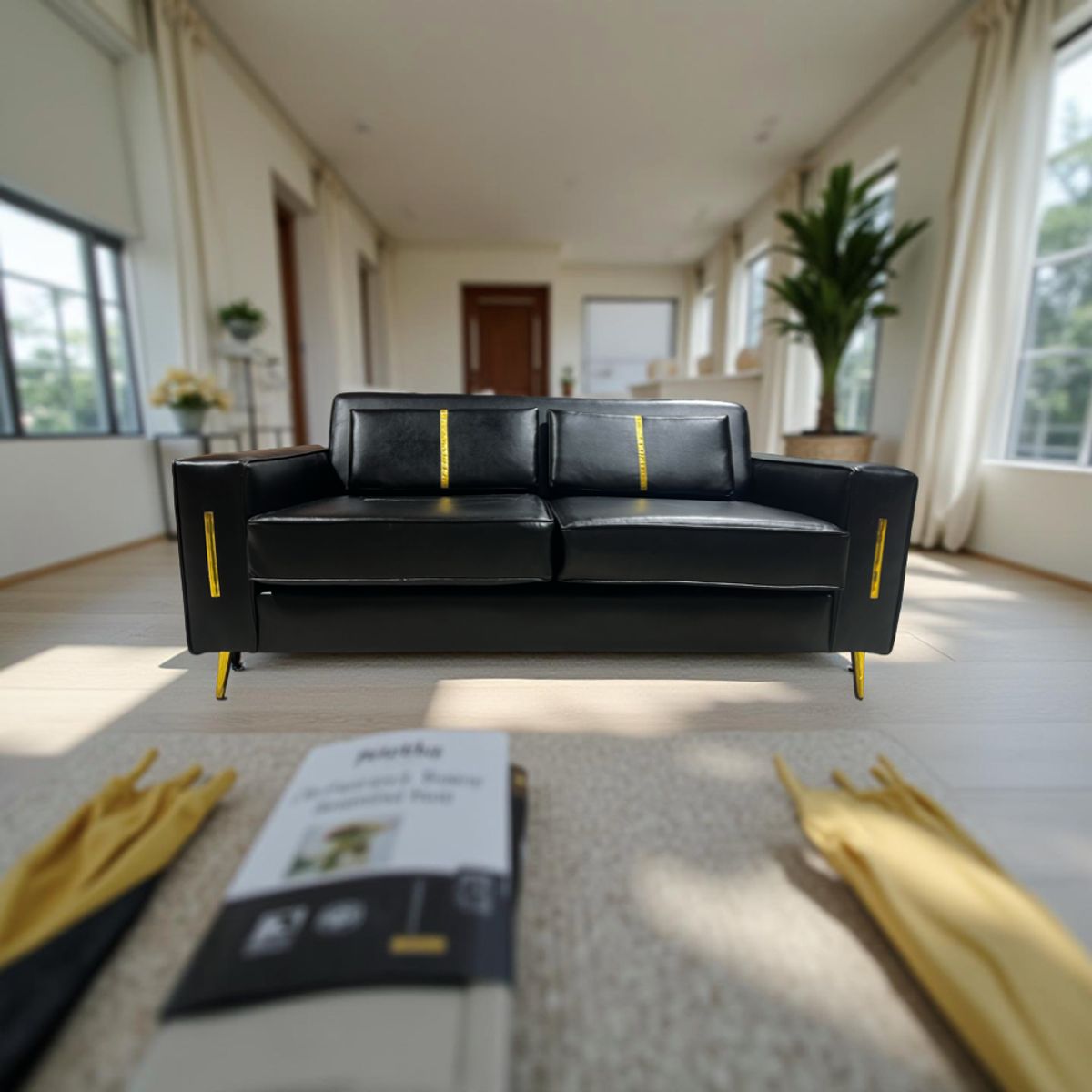 MUEBLES NEW - SOFA PARIS DOS CUERPOS NEGRO ECOCUERO