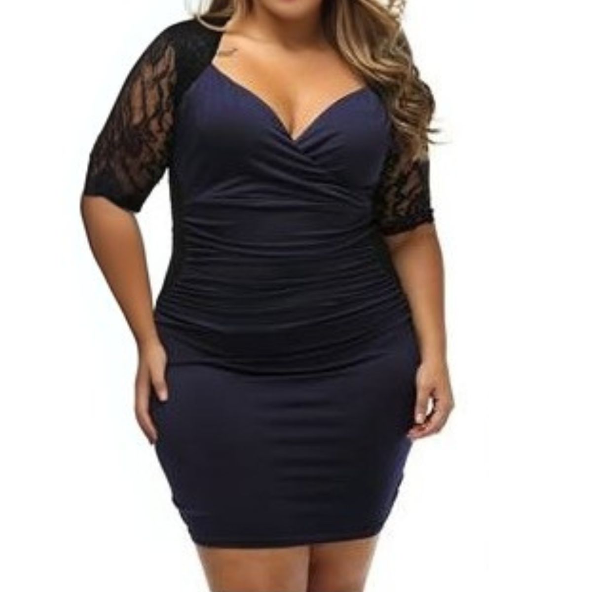 ARRAKASTA - Vestido drapeado con mangas de encaje