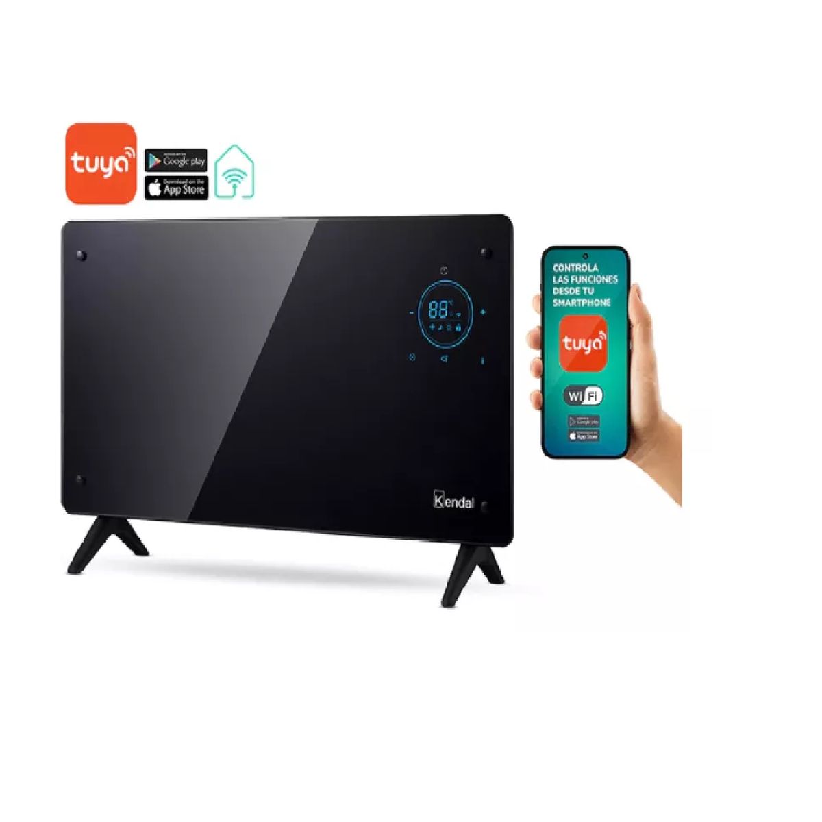 KENDAL - Estufa Electrica Convector Kendal Kgh-1500 Negro Con Wifi