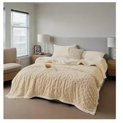 GENERICO - Frazada Manta Polar Con Sherpa Térmica 2 Pza Relieve Beige