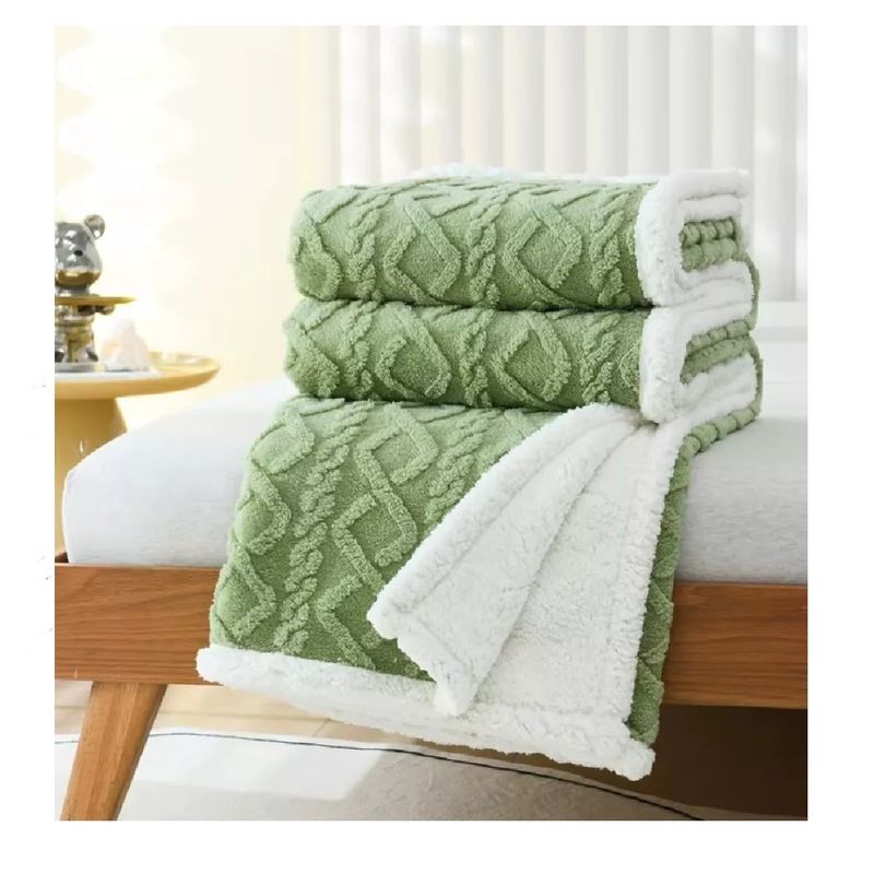 GENERICO - Frazada Manta Polar Con Sherpa Térmica 2 Pza Relieve Verde