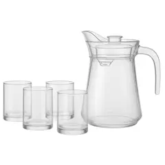 GENERICO - Set Jarra Vidrio Con 4 Vasos 1300mL 330mL Menaje Mesa