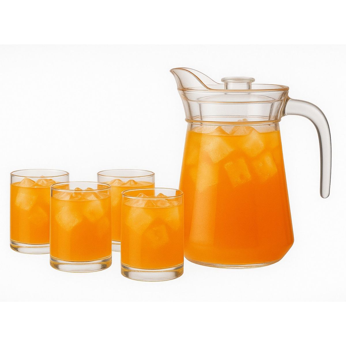 GENERICO - Set Jarra Vidrio Con 4 Vasos 1300mL 330mL Menaje Mesa